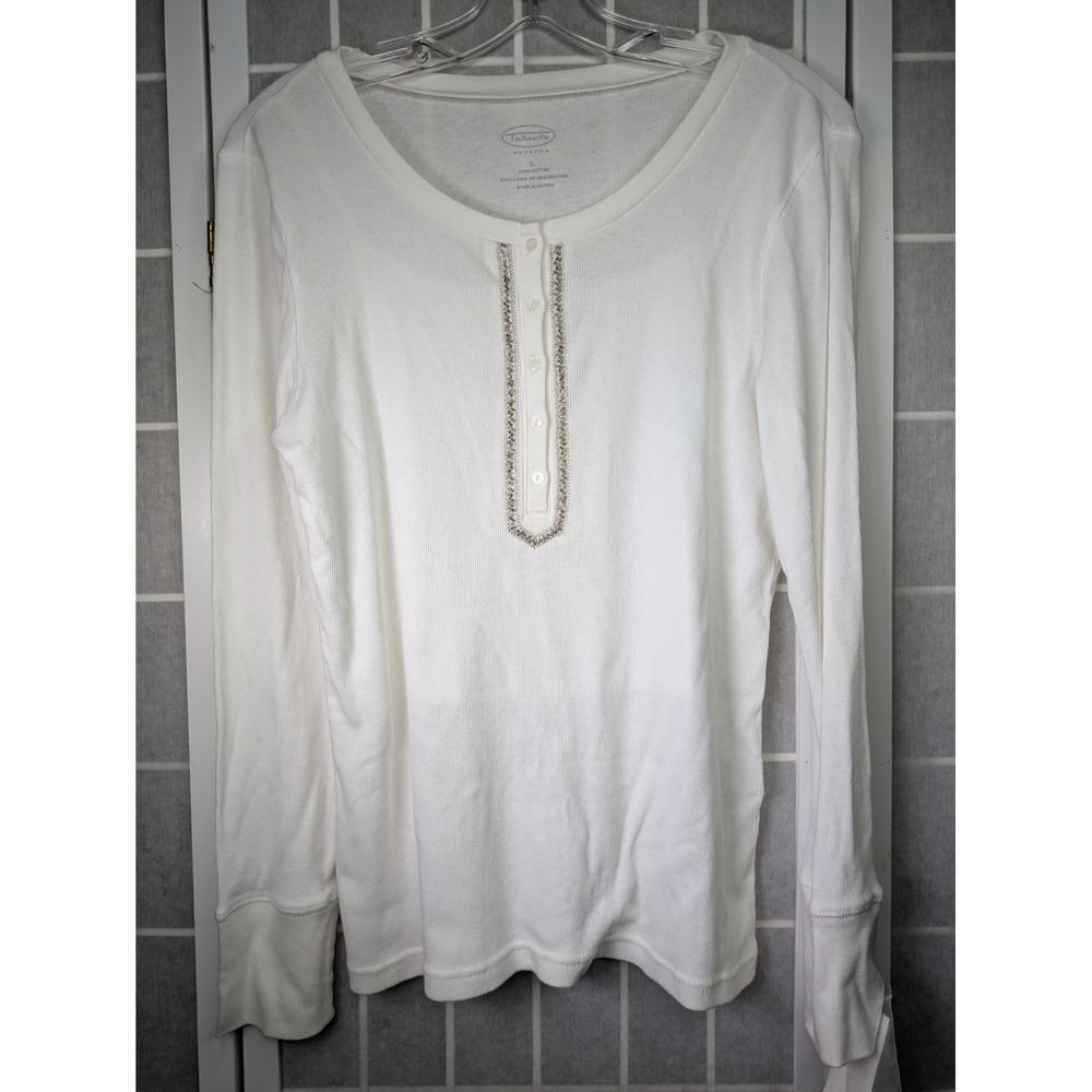 Talbots Womens Long Sleeve Petite Large (LP) NWT 100% Cotton Beaded Breathable
